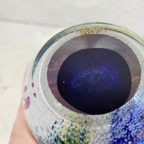 VTG Earl O James Paperweight 3" Blue Gold Flecks Handblown Art Glass Signed '99 - Picture 11 of 16